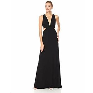 Halston Heritage Sleeveless Deep V Neck Cut Out Black Gown Dress